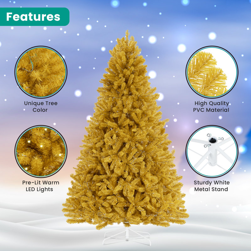 The Holiday Aisle® Traditional Gold Christmas Tree with Lights, Tree